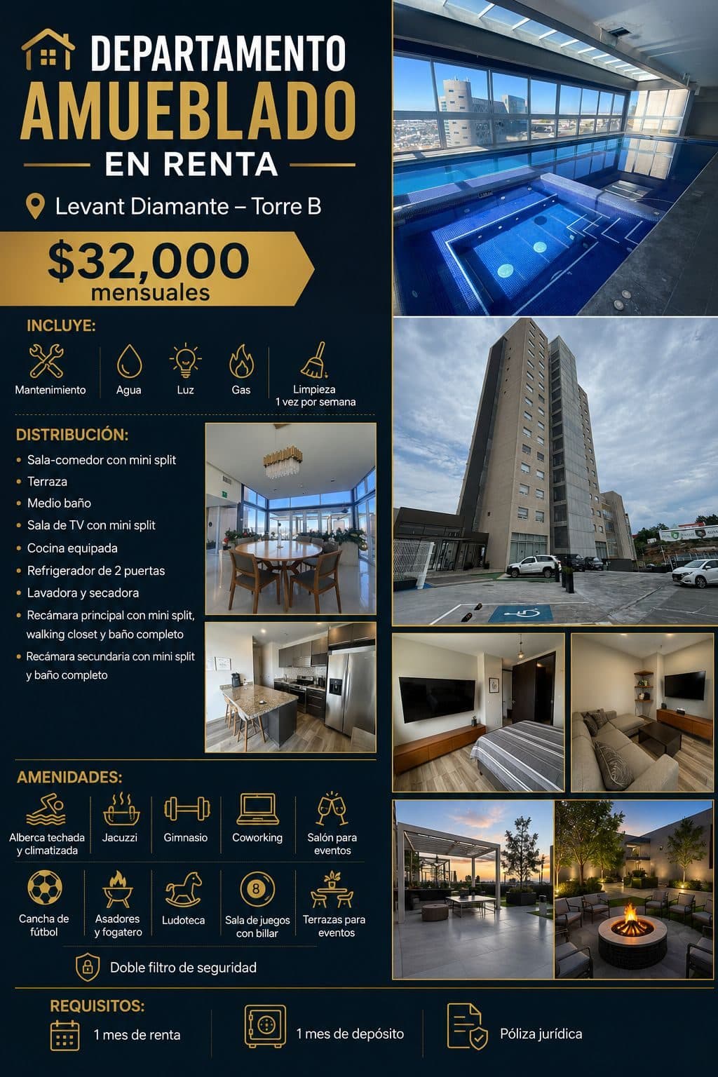 🏡 DEPARTAMENTO AMUEBLADO EN RENTA --- Levant Diamante – Torre B Piso 12