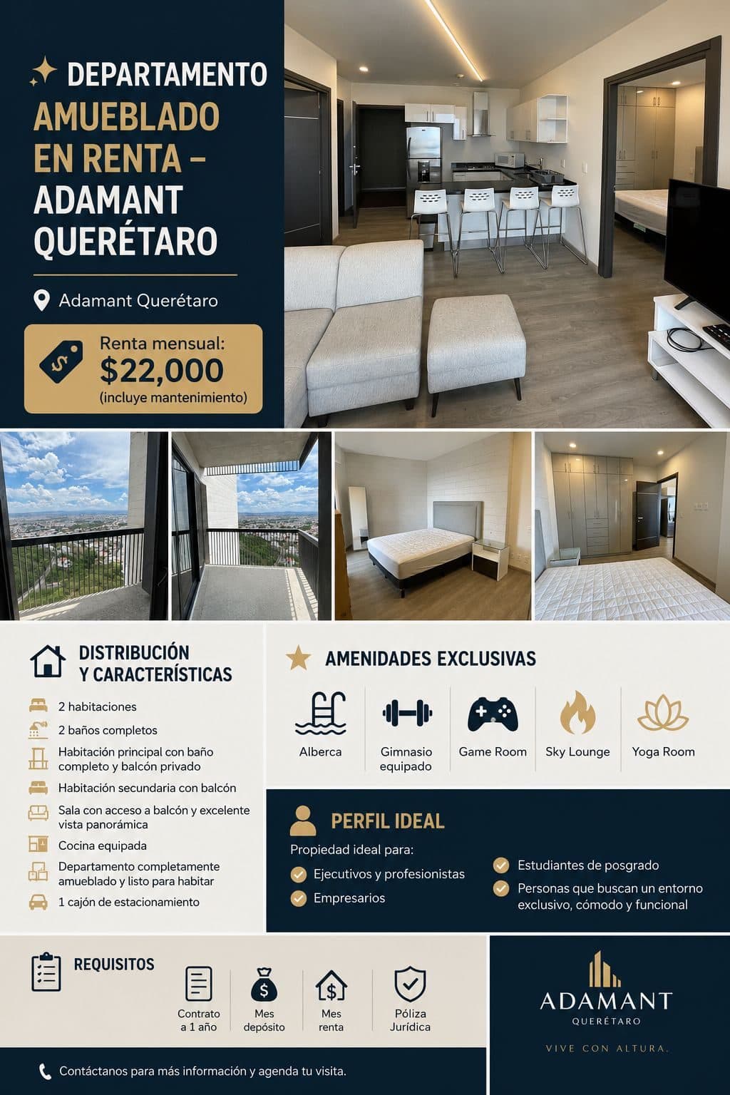 ✨ DEPARTAMENTO AMUEBLADO EN RENTA – ADAMANT QUERÉTARO ✨